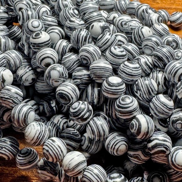 8mm Gray Synthetic Malachite Bead Strand - Picture 2 of 2